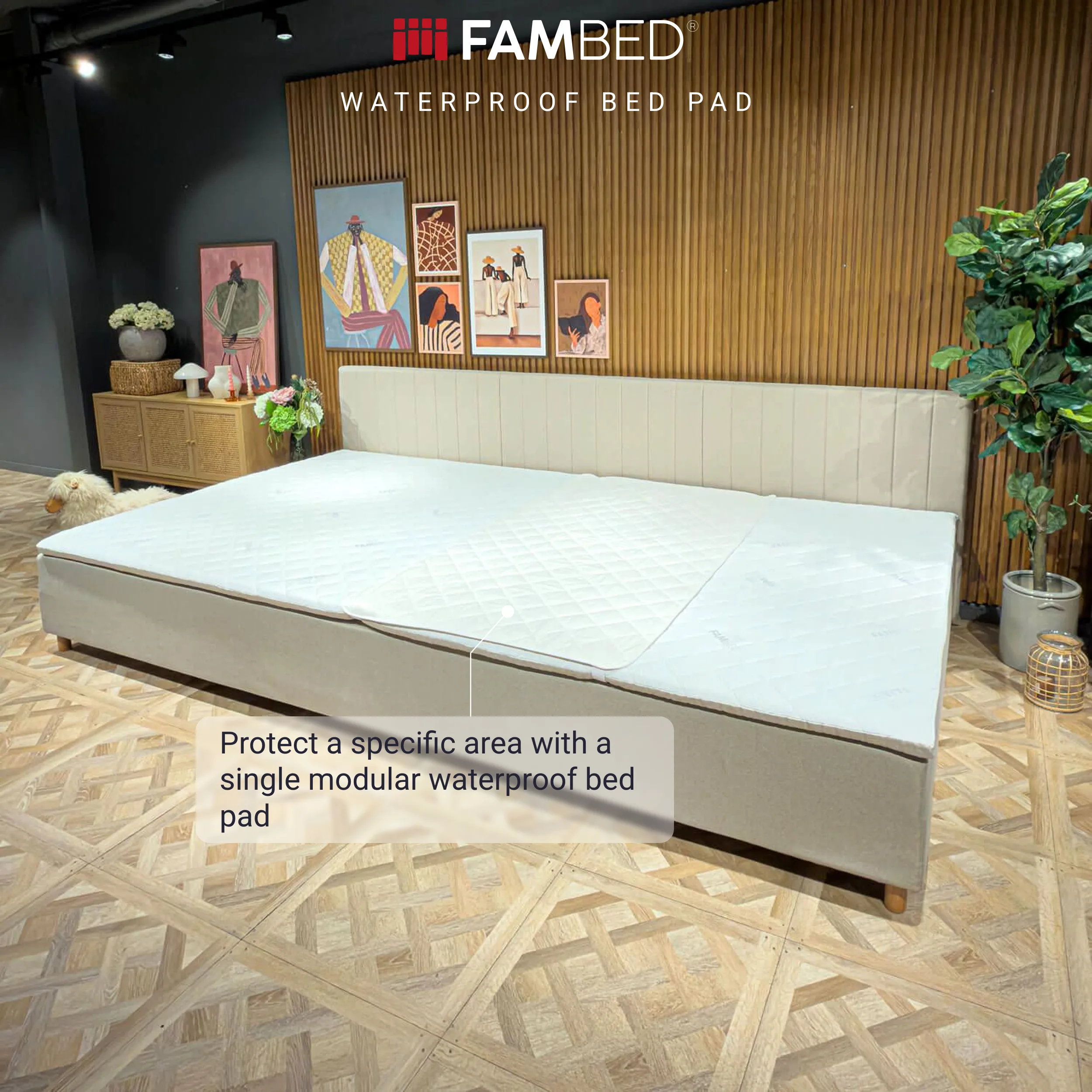 FamBed mattress protector positioned to protect a single sleeping space