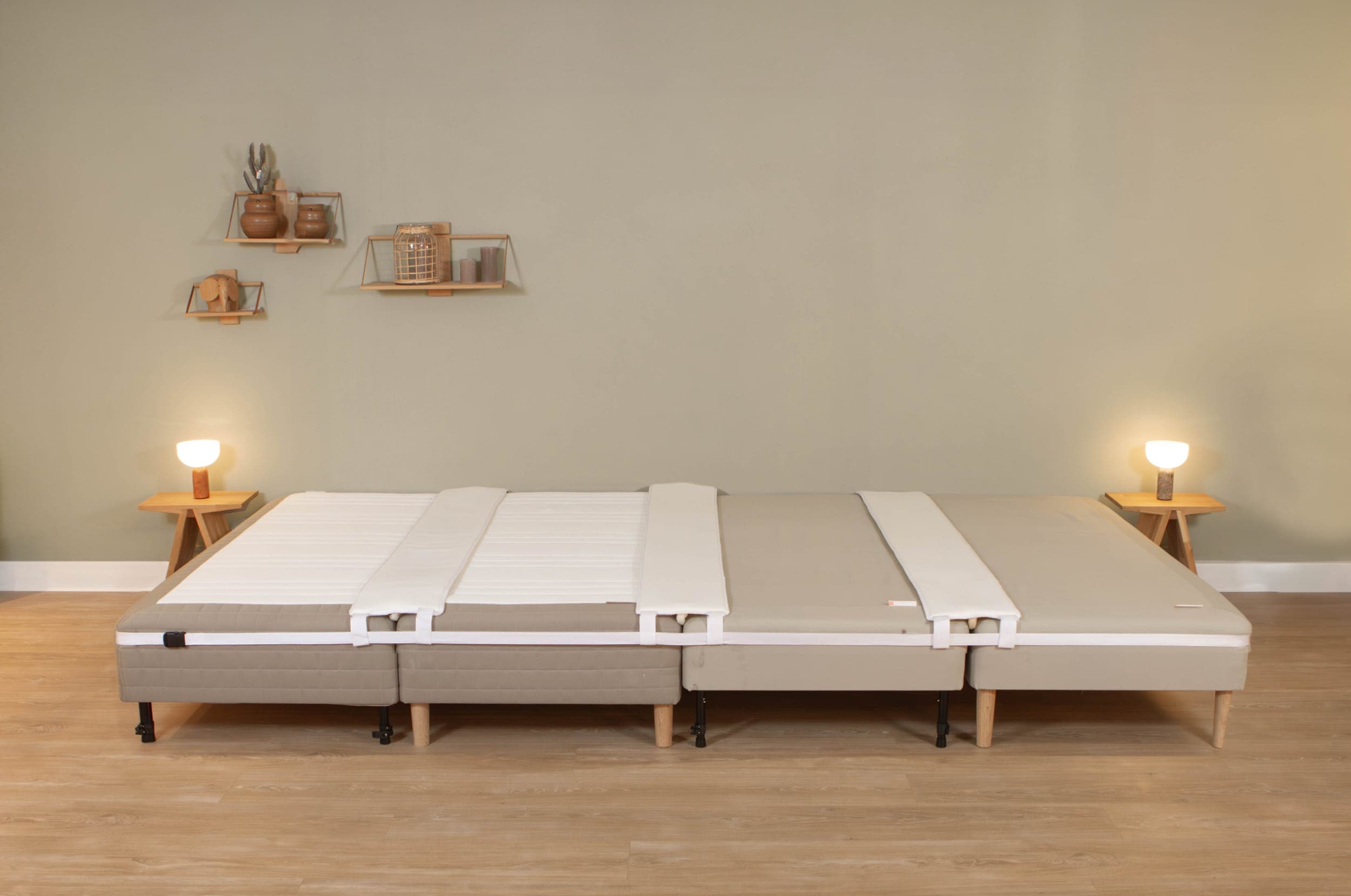 Existing bed and FAMBED extension bed combined into one wide sleeping surface