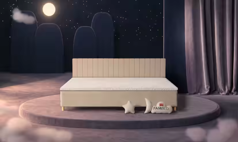 FAMBED family bed in beige, 270 × 200 cm, with headboard