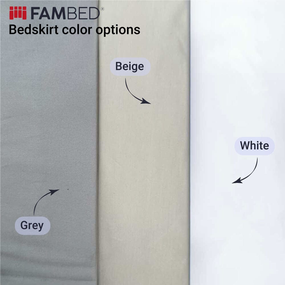 Fambed textile for extra large sheets and bedskirts for family bed white beige grey